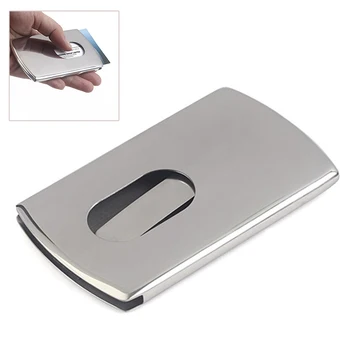 

1 Piece Business Card Holder Women Vogue Thumb Slide Out Stainless Steel Pocket ID Credit Card Holder Case for Men