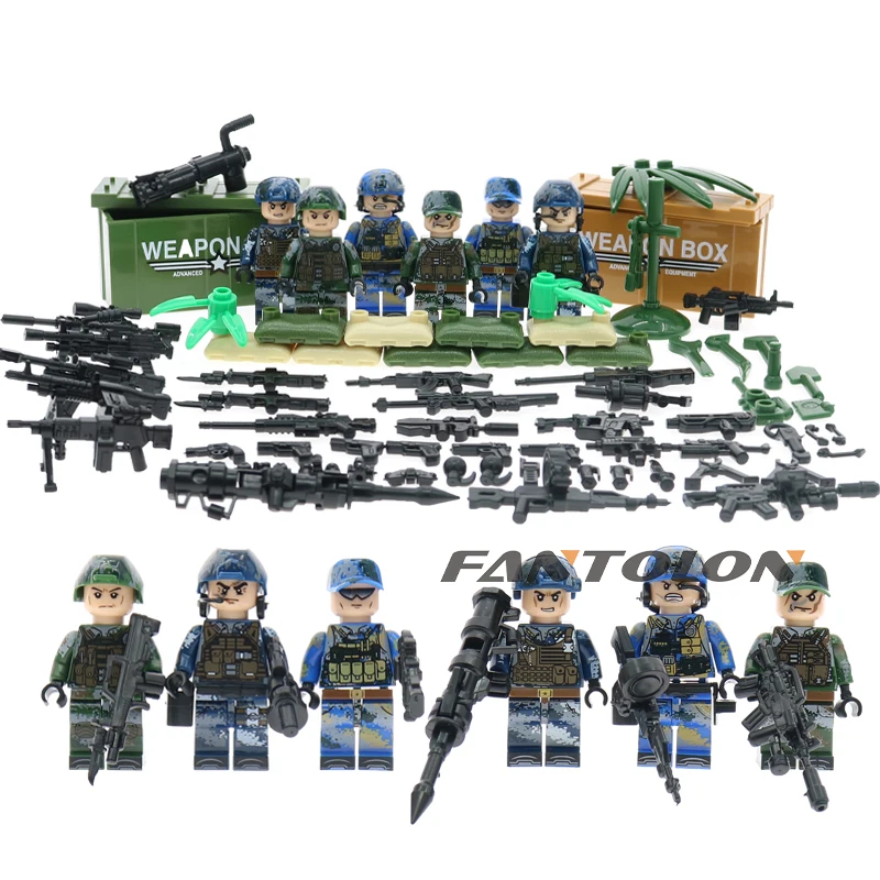 

6pcs/lots The wild specially trained police swat soldiers building blcoks set with wepons guns pack army model bricks gift toys