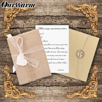 

OurWarm 10Pcs Rustic Vintage Wedding Invitations Cards Burlap Envelope Post Card Baptism Wedding Baby Shower Party Decoration