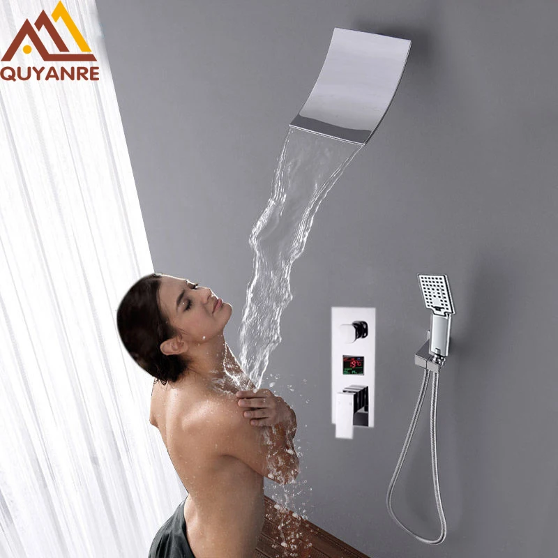 quyanre wanfan frap two function concealed shower faucets set waterfall shower head 3-way handshower digital display mixer tap bathroom shower faucets1