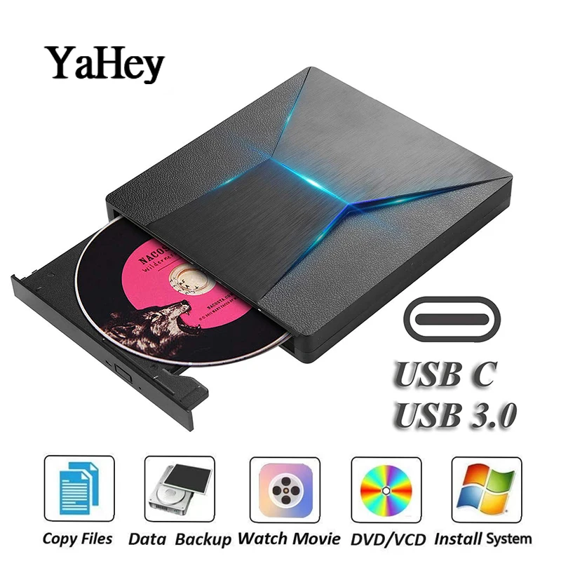 

Type C USB 3.0 External CD DVD Drive Portable CD/DVD RW Drive Burner Optical Drive Disc Duplicator for Laptop Desktop MacBook