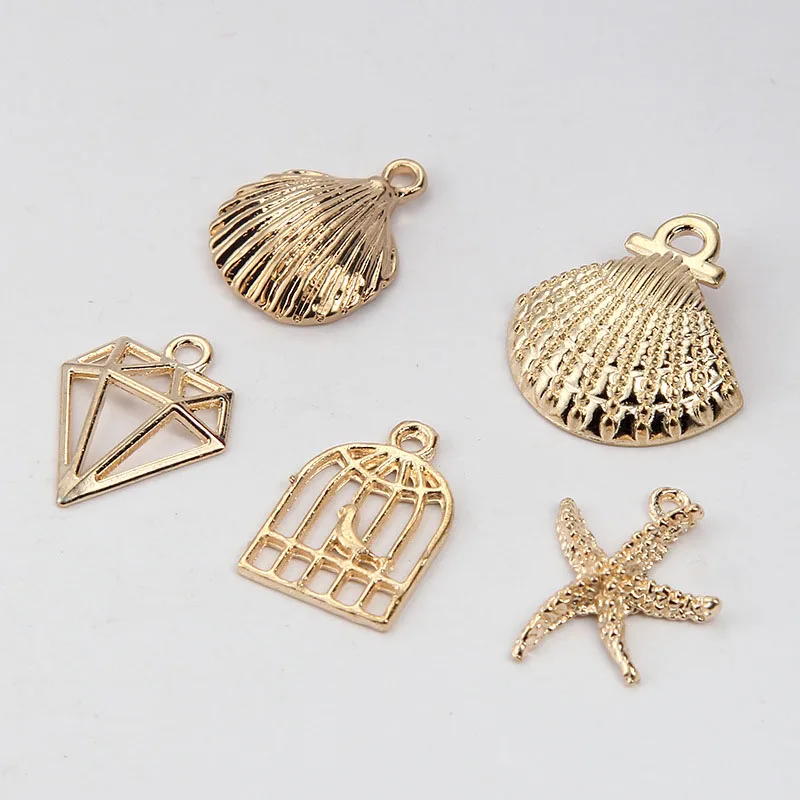 

10pcs/lot Shell Starfish Birdcage Charms Gold Tone Alloy Pendant Fit Necklaces Bracelet DIY Fashion Jewelry Accessories YZ254