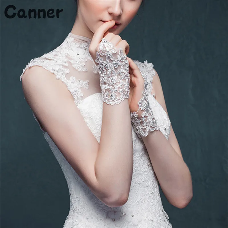 Canner женские свадебные перчатки без пальцев Элегантные новые свадебные аксессуары белые Красные кружевные Стразы перчатки для платья