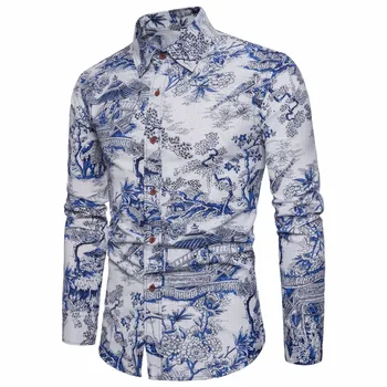 

Hot sell 2019 New Spring Autumn Men Casual Shirts Fashion Long Sleeve Brand Button-Up Formal Business Printing Men Dress Shirts