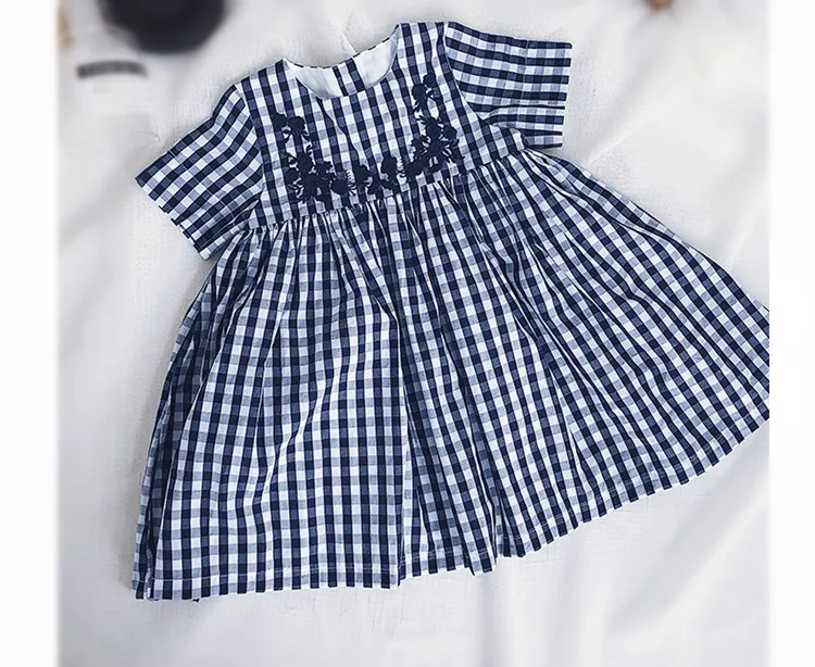 Платья для маленьких девочек Однотонные белые платья для девочек г. Летняя стильная детская одежда, платья для девочек, Vestido, одежда для маленьких девочек - Цвет: Dark Blue Plaid