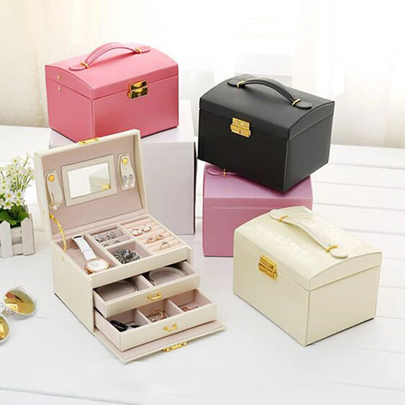 

Lockable Jewelry Box Travel Jewelry Organizer with Lock and Mirror Gift Showcase Display Storage Box for Women