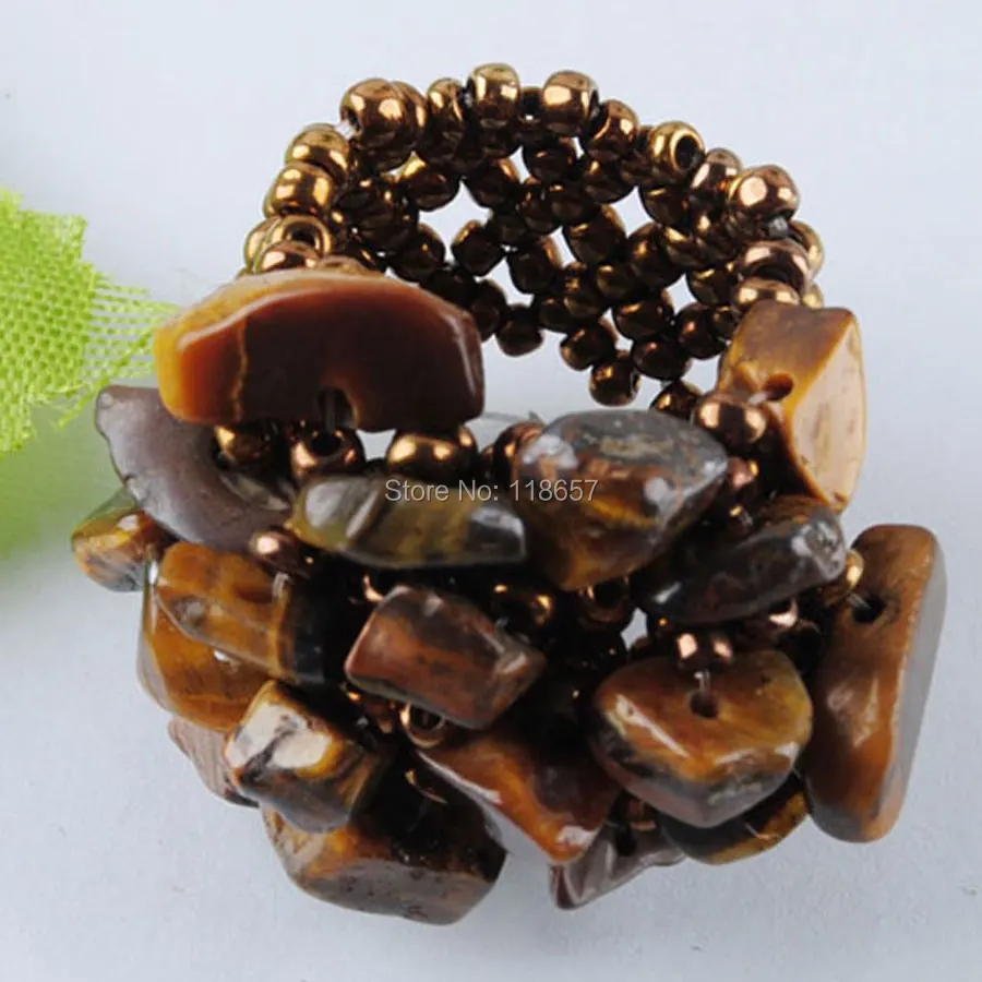 

Free shipping Natural Tiger's Eye Gem Stone Beads Stretch Finger Ring Jewelry US 6~10 IJ3027