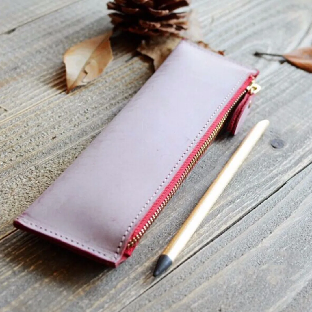 1pc  Leather Zipper Pen Pencil Bag Case Holder Storage Sleeve Pouch 217*63mm