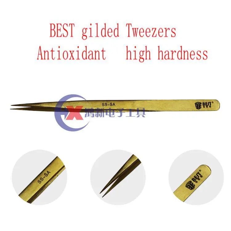 

BEST SS-SA gold plated tip Tweezers Precision Tweezers Laid special hard wear-resistant stainless steel tweezers free shipping
