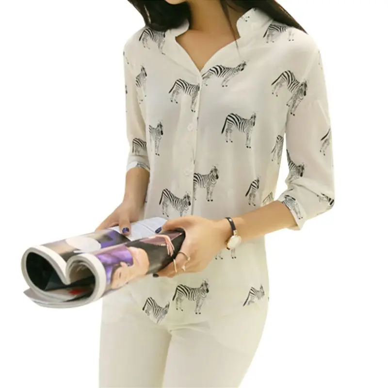 

Women Fashion Letter Zebra Print Blouse Chiffon Shirt Blusas Girls Long Sleeve Button Down Tops 2019 Summer Casual Blouse Tops
