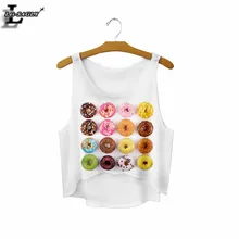 Lei-SAGLY цветной пончик печати белый кроп-Топ Летний стиль Фитнес Женская мода майка укороченный Mujer тонкий жилет F545