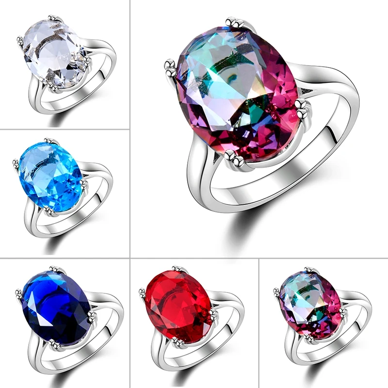 Red Ruby Oval Egg Shape Gemstone Sterling 925 Silver Wedding Rings For Women Bridal Fine Jewelry Engagement Bague Accessories