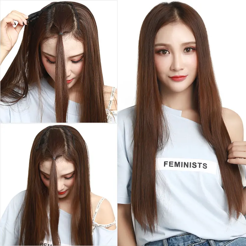 

Clip in Hair Extension U part Striaght Long 24" 170g Hairpiece for Women False Synthetic Half Wigs Natural Black Brown 16