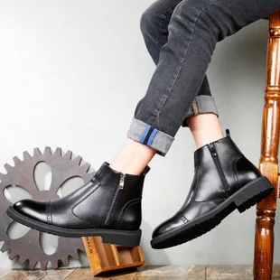 Masorini Мода PU мужские кожаные ботинки острый носок резиновые сапоги до середины икры Туфли с ремешком и пряжкой на низком каблуке Для мужчин размер 38-44 обувь WW-125