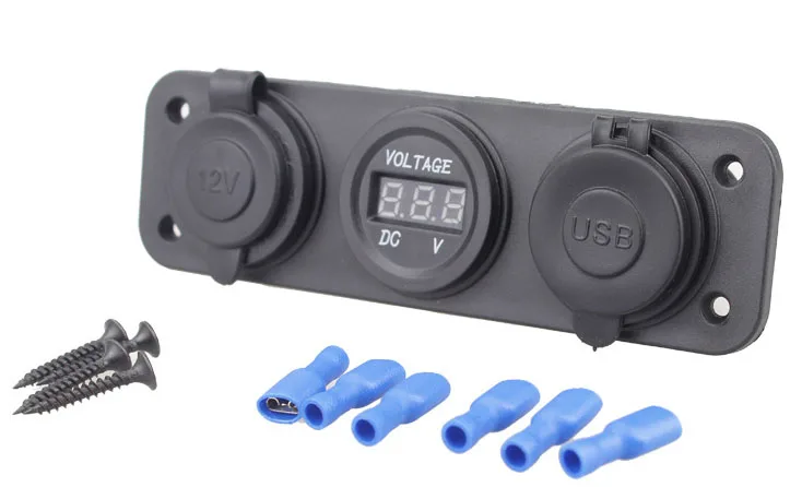 3 в 1 двойной USB зеленый свет LED зарядное устройство + Вольтметр 12 В розетка