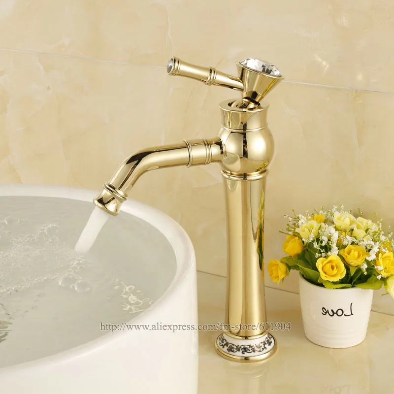 Gold Color Tall Bathroom Faucet Lavatory Vessel Sink Basin Faucets Mixer Taps Swivel Spout Single Handle 2241031TC