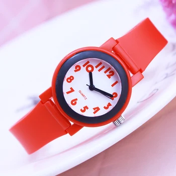

2018 children simple fashion mini quartz watches students kids Contrast color stripe soft waterproof sports Clear wristwatches