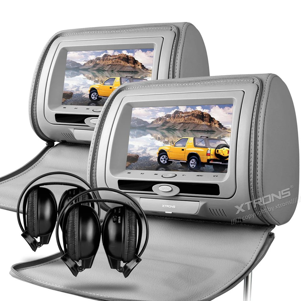 Excellent 2x7" Car DVD For Headrest Monitor Backseat TV Cover With Zipper Support 32 Bits Game 2 Modes To Play IR FM USB SD Auto Pillow 2