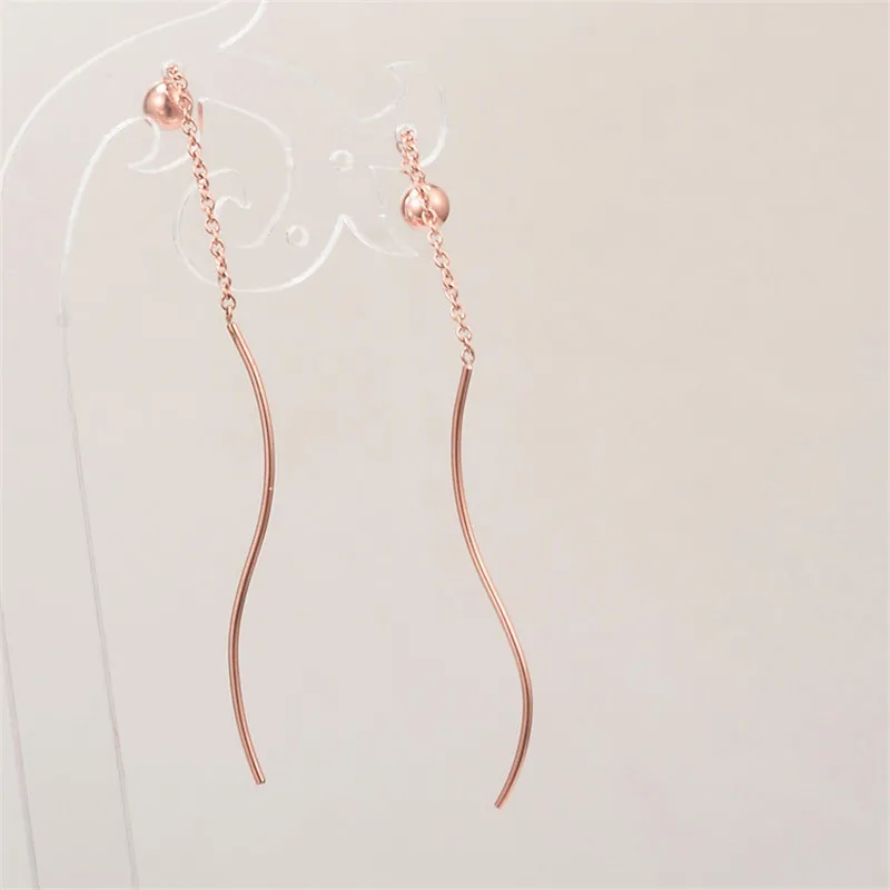

Trendy Rose Gold Color Stainless Steel Bead Link Wave Curve Ear Line For Women Prevent Allergy Long Earrings