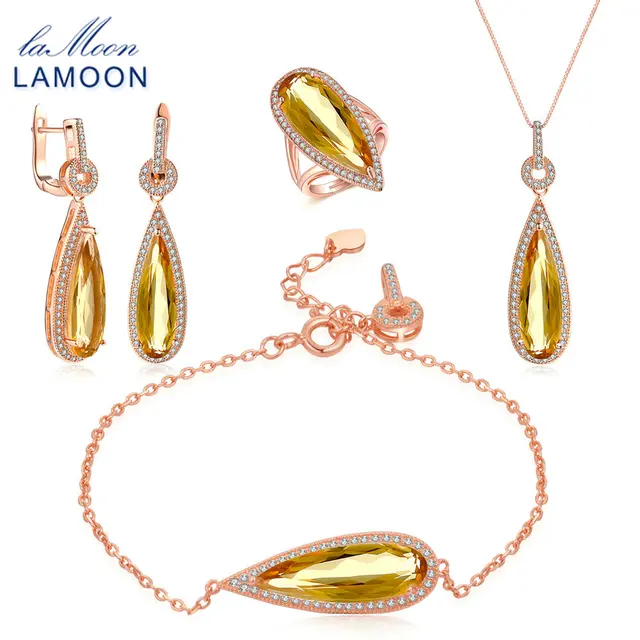  US $40.46 LAMOON Sterling Silver Jewelry Citrine Gemstone Jewelery Luxury 