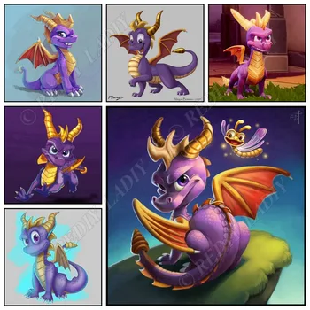 

Diamond Painting Full Square / Round Diamond Embroidery Mosaic Cross Stitch Purple Dragon Rhinestones Arts & Crafts Home Decor