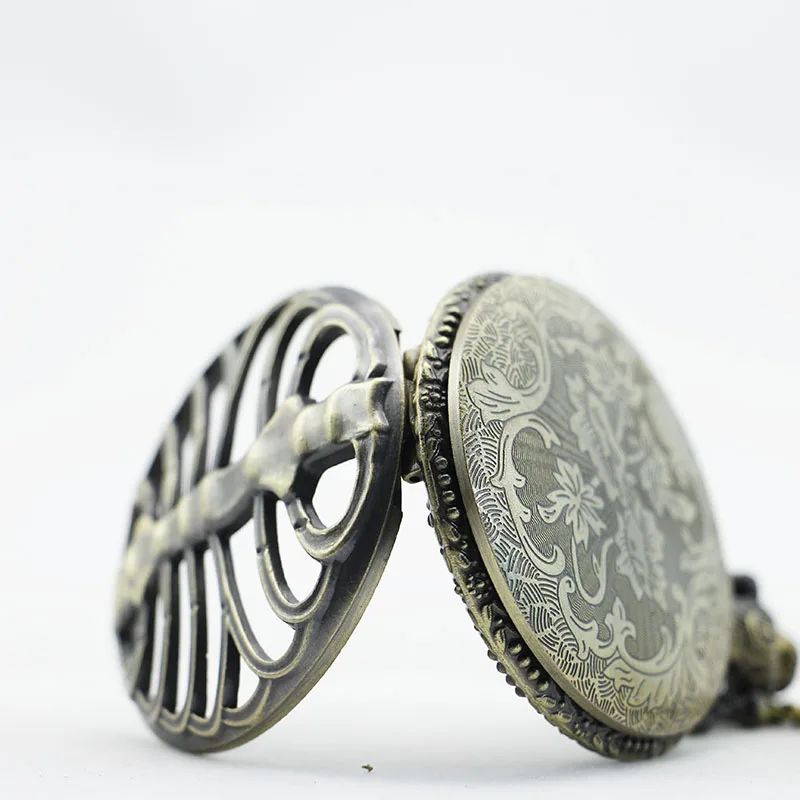 PB037 Ретро стимпанк Бронзовый позвоночника ребра полые кварцевые карманные часы цепочки и ожерелья кулон свитер цепи для женщин подарок