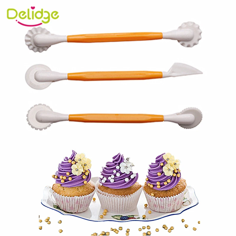 

Delidge 3 pcs/set Fondant Cake Pen Decoration Set 6 Patterns Flower Sugarcraft Modelling Tools Engraving Cutting Pens Tool