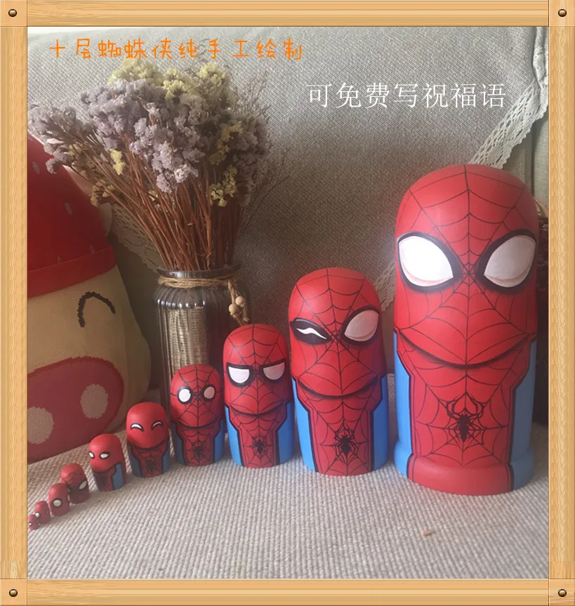 

10pcs Spider-Man Matryoshka Doll Superhero Spiderman Russian Nesting Dolls Boys Birthday Gifts Wood Hand Painted Russian Dolls