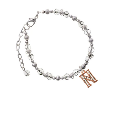 Rose Goldtone Crystal Initial - N - Clear Beaded Bracelet