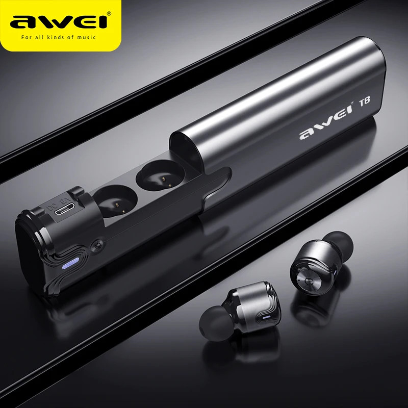 

DRXENN Awei T8 TWS Bluetooth Earphone Wireless Earbuds With Power Bank Dual Microphone Stereo In-Ear Earphones For Smart Phone