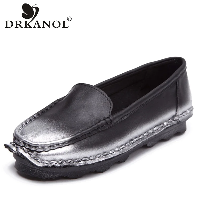 

DRKANOL 2019 Autumn Genuine Leather Shoes Women Slip On Boat Shoes Handmade Soft Mixed Colors Vintage Flats Loafers Women