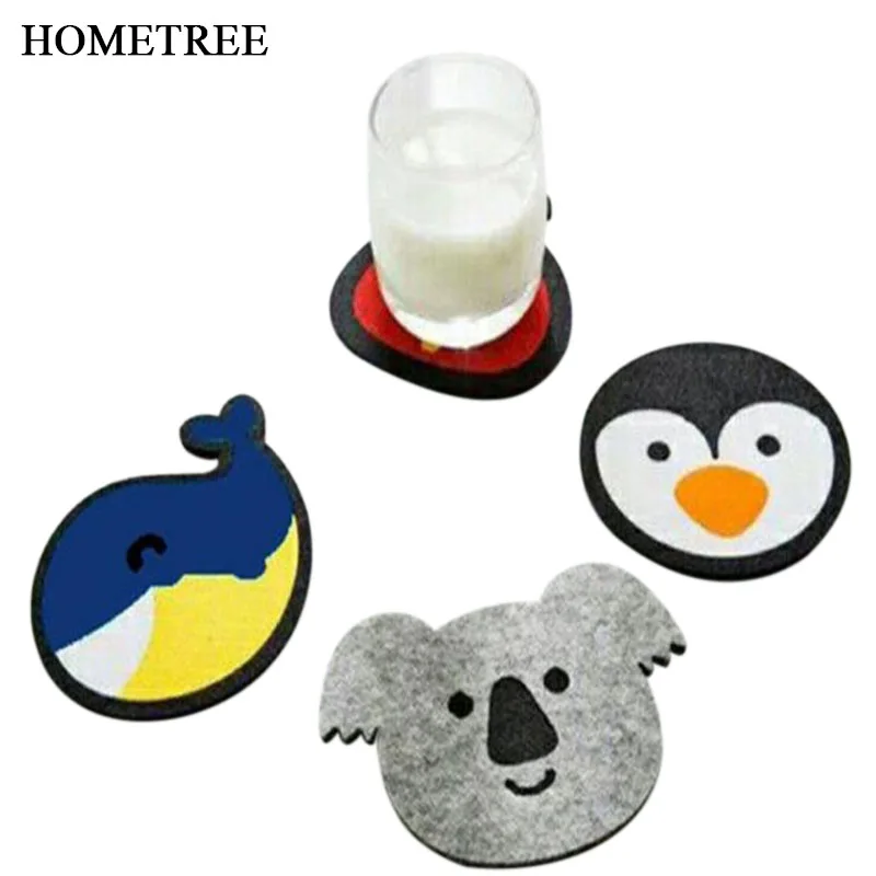 

HOMETREE 4Pcs Cartoon Whale/Purse/Koala/Penguin Felt Coaster Non-slip Absorbent Insulation Bowl Pad Dining Table Supplies H663