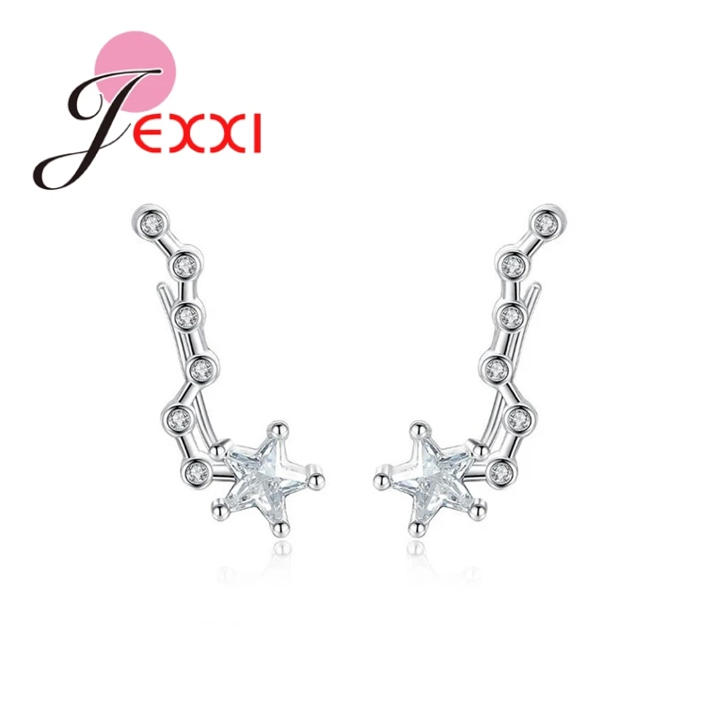 

925 Sterling Silver Needle Jewelry For Women Shiny Ursa Major Wain Shape Ear Clip Earrings Dipper Star Brincos Pendientes Gifts