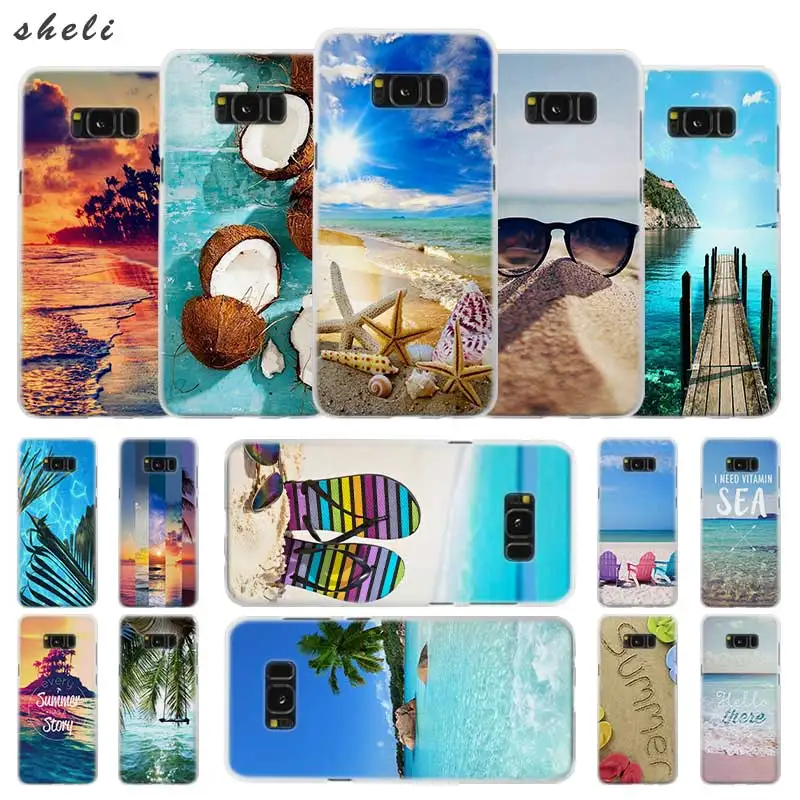 

Sheli Summer Beach Transparent Note 10 9 pro hard Case Cover for Samsung Galaxy S4 S5 S6 S7 S8 S9 Plus Edge Mini s10 lite