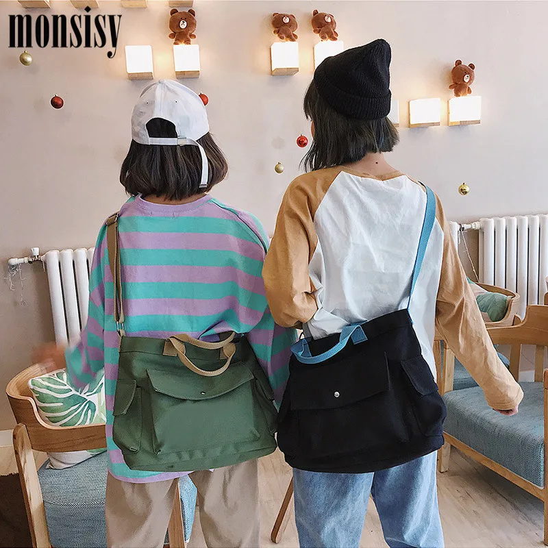 Monsisy Canvas Tote Women Beach Bag Shopping Handbag Big Capacity Pocket Student Girl School Book Travel Shoulder/Messenger Bags