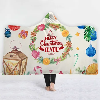 

Christmas Series Hooded Blanket for Woman 3D Printed Floral Sherpa Fleece Wearable Kids Throw Blanket Microfiber