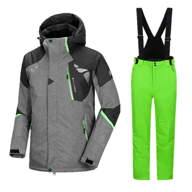 Горнолыжный костюм мужской，сноуборд，лыжный костюм мужской，куртка мужская зимняя， лыжный костюм，горнолыжный костюм，лыжи,лыжная куртка,зимний костюм, горнолыжная куртка мужская,костюм горнолыжный,куртка горнолыжная - Цвет: grey green set