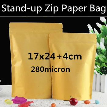 

New 100pcs/lot 17 x 24cm+4cm ( 6.7'' * 9.4'') Kraft Paper Doypack Zip Bag Stand up Zipper Food Bag