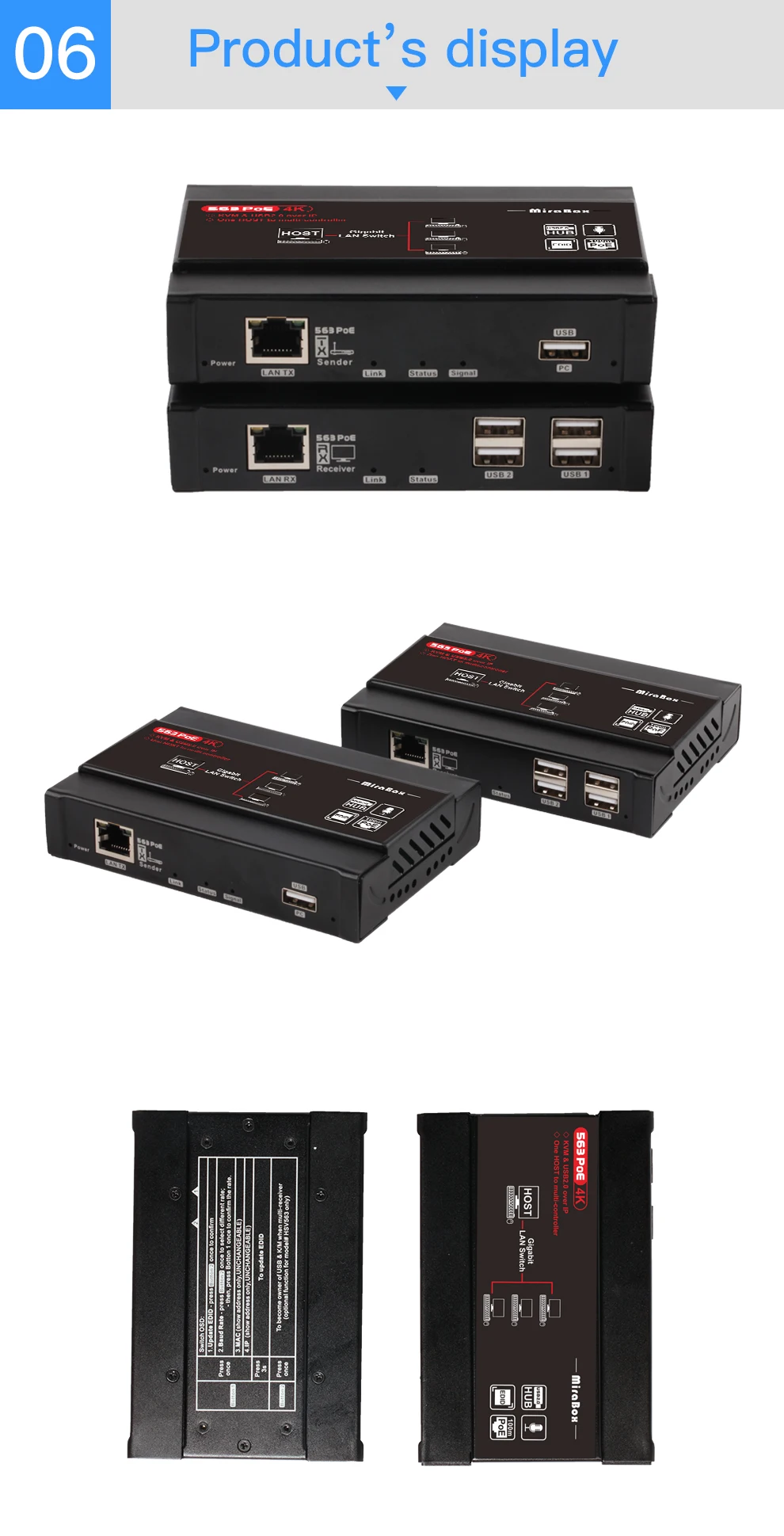 Mirabox 100m 4K KVM USB HDMI по IP Cat5e Cat6 удлинитель Поддержка 802.3af POE, USB2.0 сквозной, 4K@ 30 Гц 4:4:4, задержка