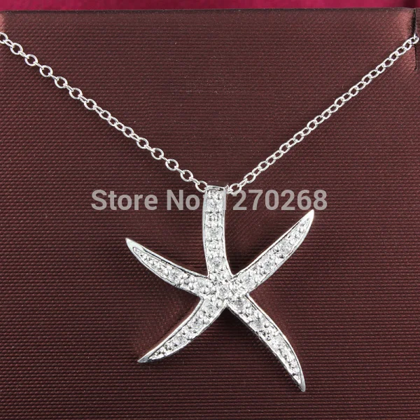 

P030 Fashion Jewelry Silver Sea Star pendant necklace with zircon cute Christmas gift Top quality
