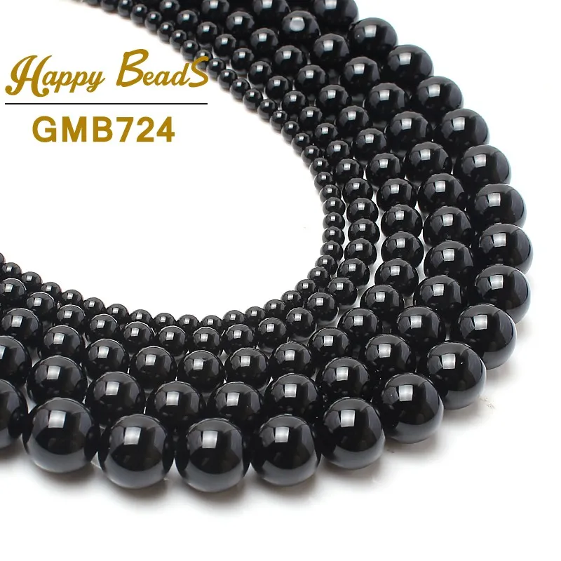 

Natural Black Agates Onyx Stone Beads Round Loose Spacer Beads for jewelry making DIY Bracelet Necklace 4 6 8 10 12 14mm 15"Inch