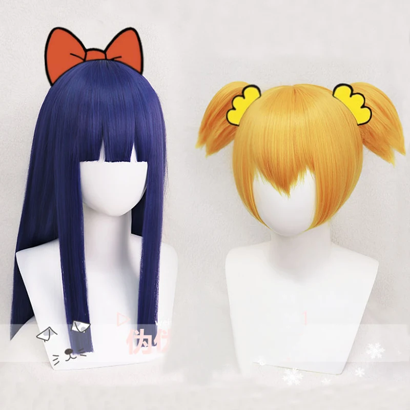 POP TEAM EPIC Popuko 28 см короткий золотой светлый конский хвост Pipimi 60 длинный синий парик