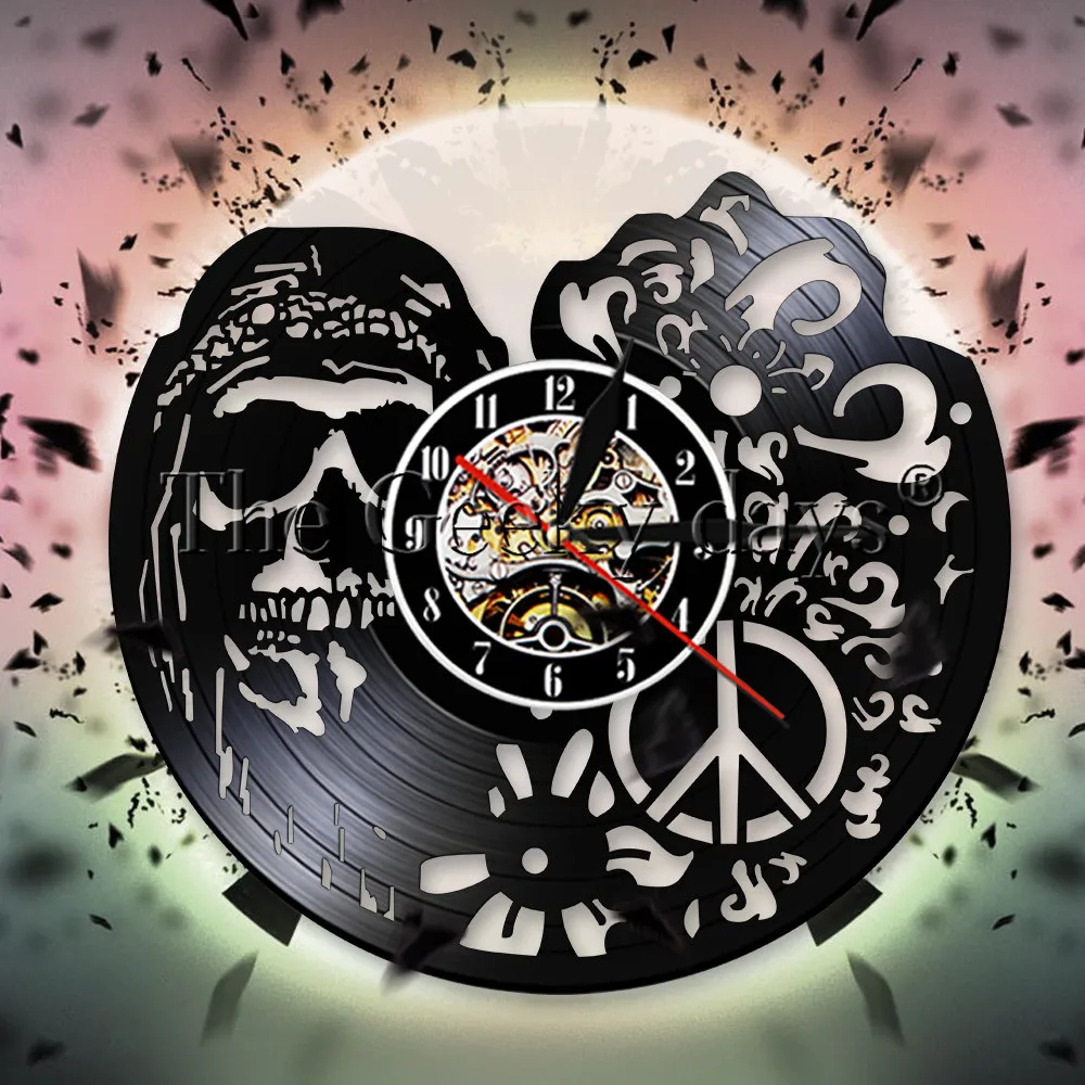 

American Hipper Skull With Followers Wall Clock Gothic Skull Vinyl Record Wall Clock Skeleton Home Decor Halloween Gift