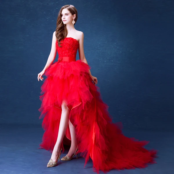 Вечернее платье сексуальное красное короткое спереди длинное сзади ручной работы платья для выпускного вечера с цветами Хрустальная Вышивка Вечерние платья Vestido Longo