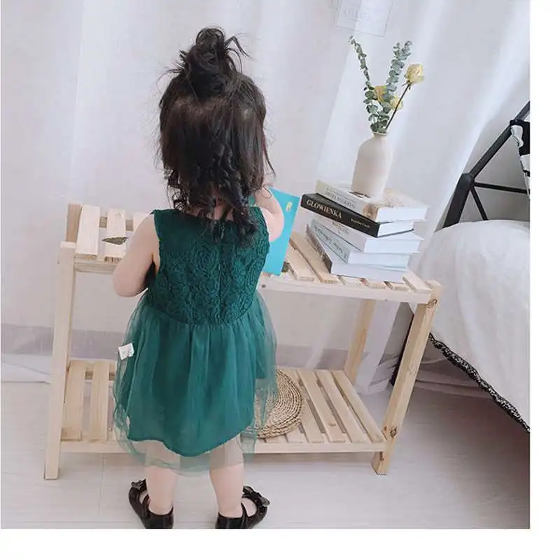 Платье для маленьких девочек новое летнее кружевное платье принцессы без рукавов темно-зеленого цвета одежда для младенцев 1-4 лет