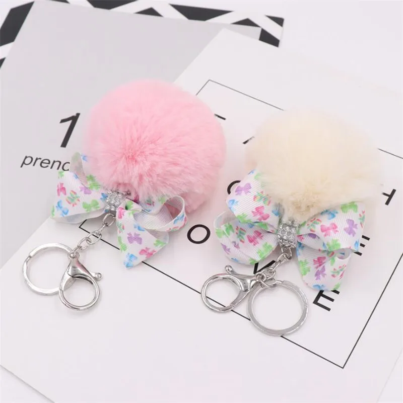 Fashion Accessories Bowknot Faux Rabbit Fur Keychain Ball Key Chains Bag Pendant Car Keyring Pompom Holder For Women | Украшения и