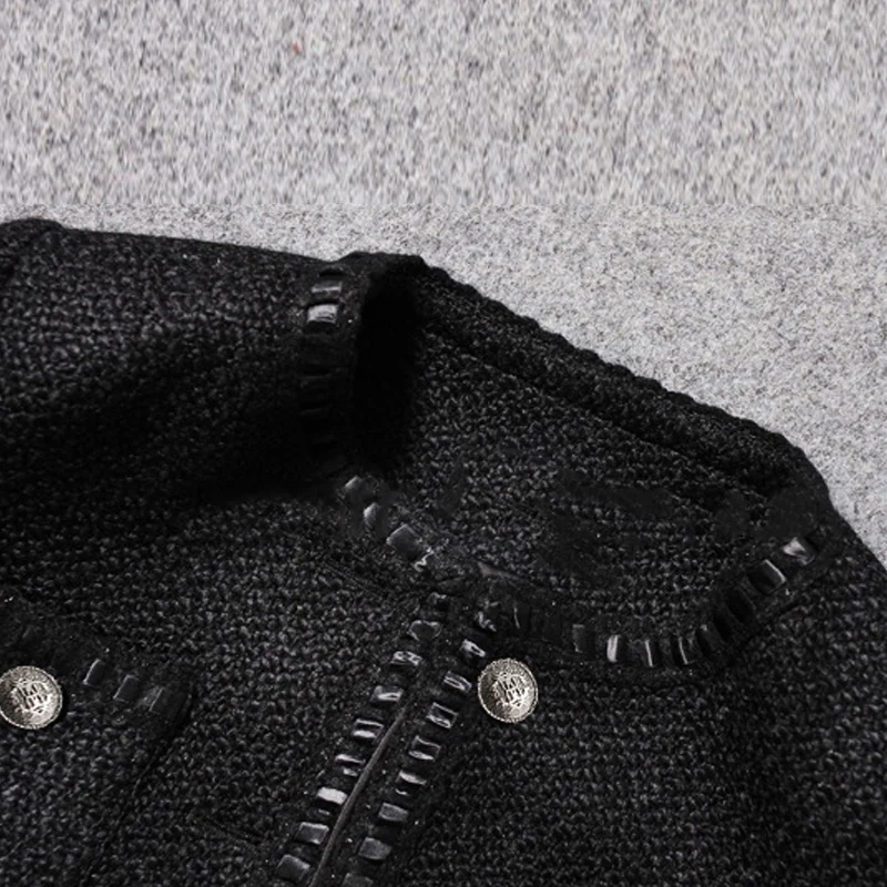 Черная твидовая Женская куртка весна/осень/зима шерстяное пальто новая шерстяная классическая женская куртка
