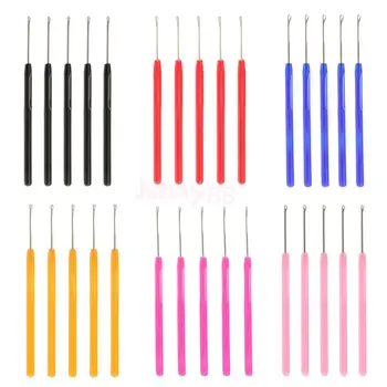 

5Pcs/Set Salon Plastic Professional Pulling Hooks Needle Threader Crochet Tools For Micro Ring Hair Extensions Braid