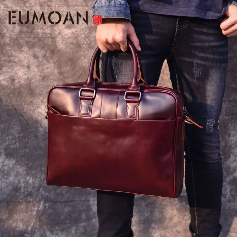 

EUMOAN Men's Briefcases bag men's Genuine Leather bags male man 15 inch business leather Laptop bag for men briefcases