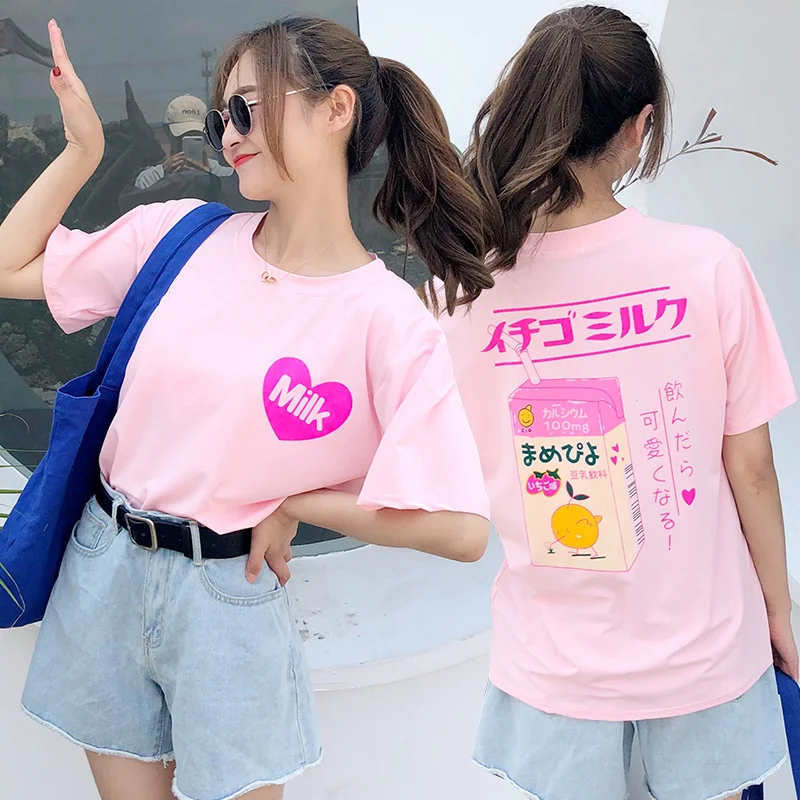 

Summer New Preppy Style Cartoon Letter Print T Shirt Female Sweet Cute Ladies Tops Short Sleeve Loose T-shirt Student